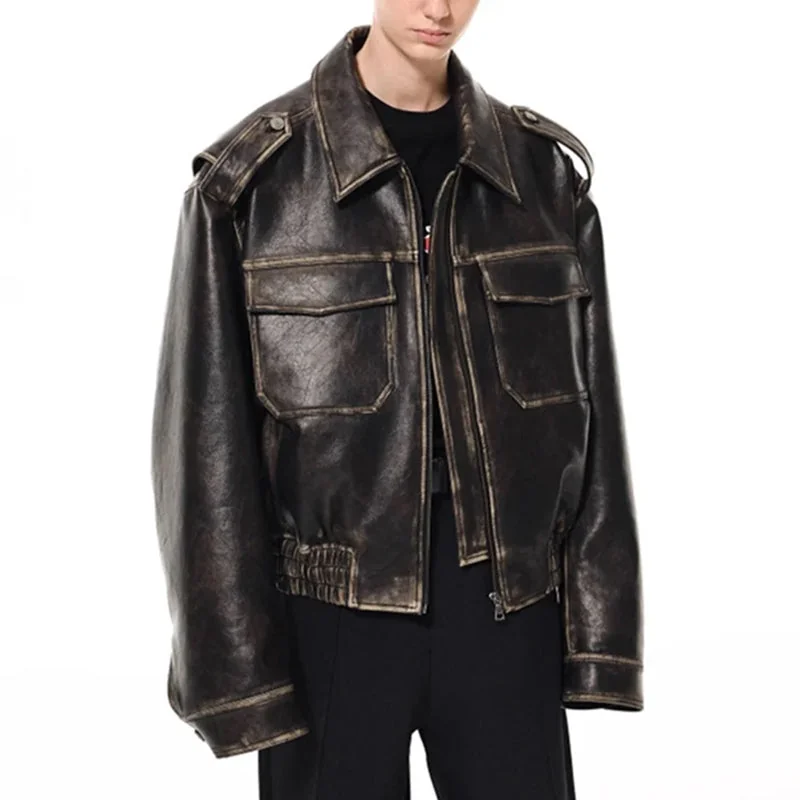 Black Oversized Faux Leather Jacket for Men