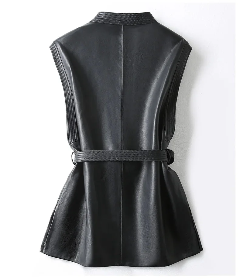 Elegant Black Faux Leather Womens Vest