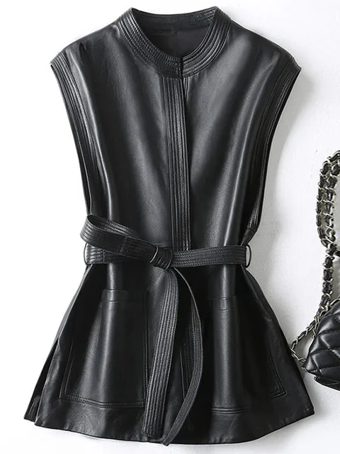 Elegant Black Faux Leather Womens Vest
