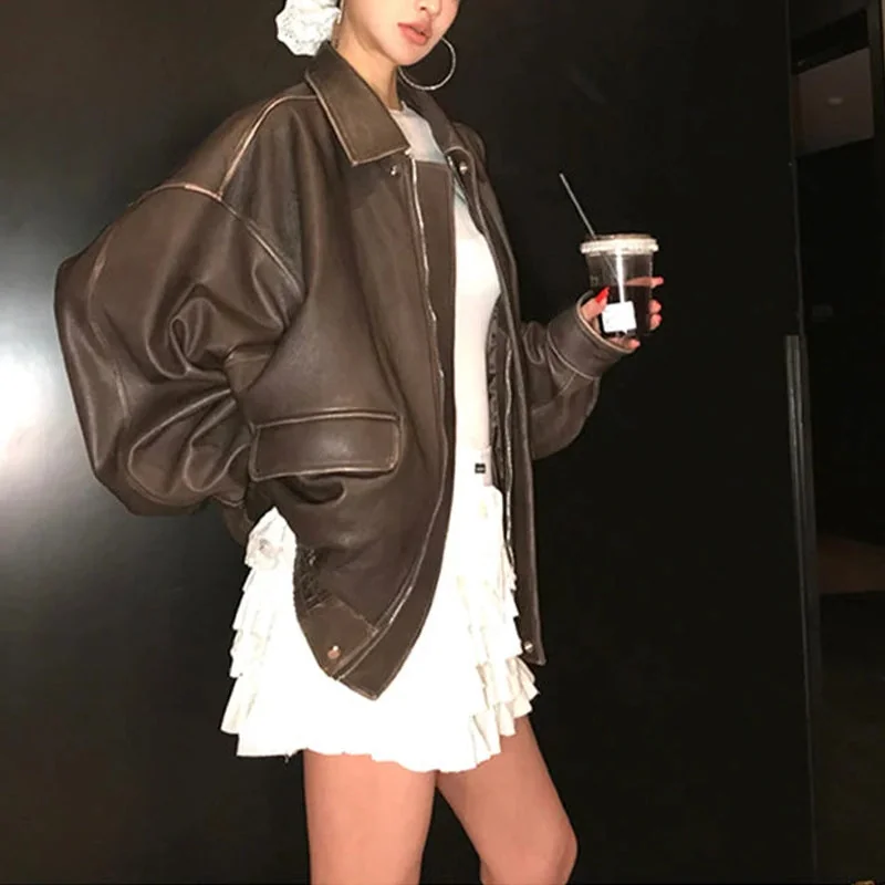 Stylish Womens Faux Leather Jacket with Zipper Closure