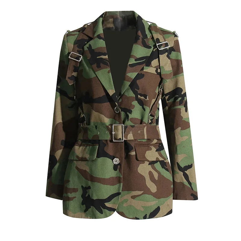Camouflage Printed Womens Blazer Green Premium Cotton Polyester Blend