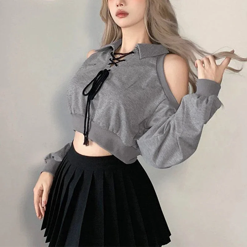 Gray Cotton Blend Womens Pullover Sweater