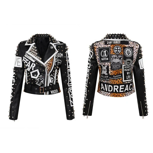 Studded Punk Eco-Leather Jacket for Women