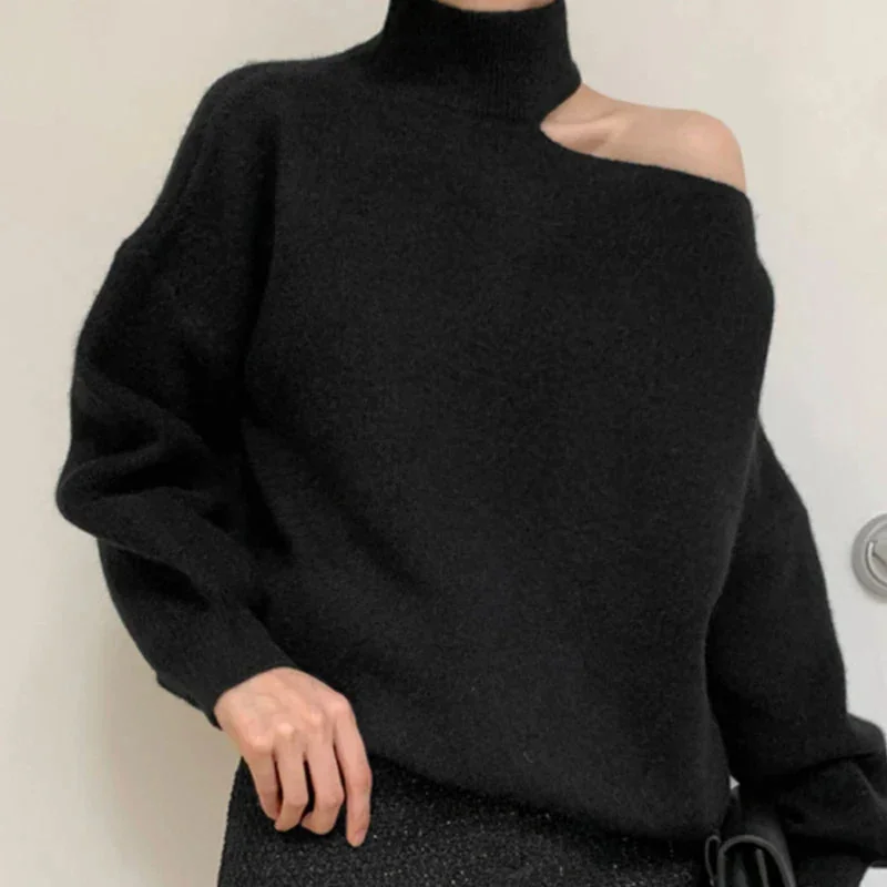 Classic Womens Cotton Polyester Sweater - Black/Gray