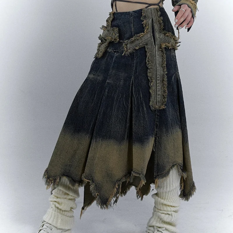 Black Denim Midi Skirt Womens Premium Cotton Blend