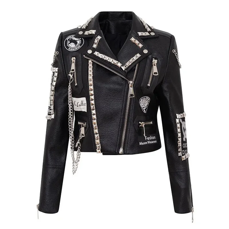 Black Rivet Eco-Leather Punk Style Jacket
