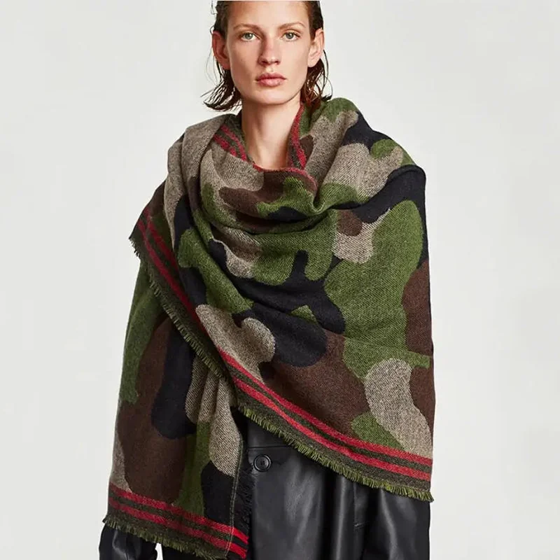 Chic Green Camouflage Scarf for Women