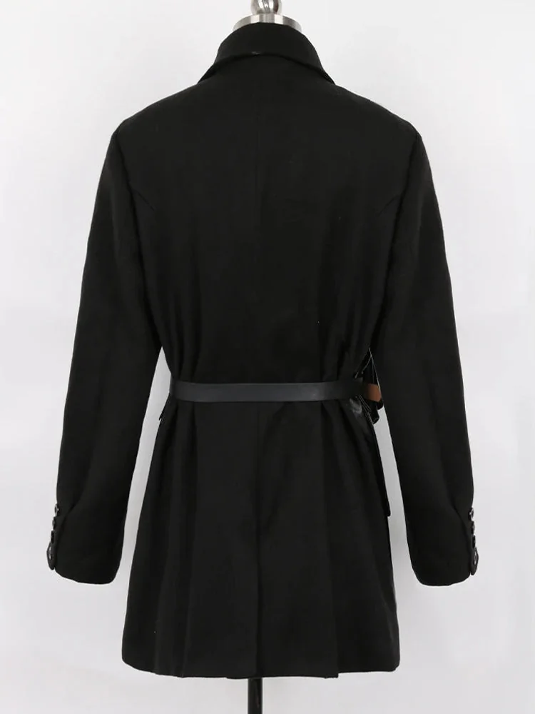 Premium Faux Leather & Wool Blend Womens Black Blazer