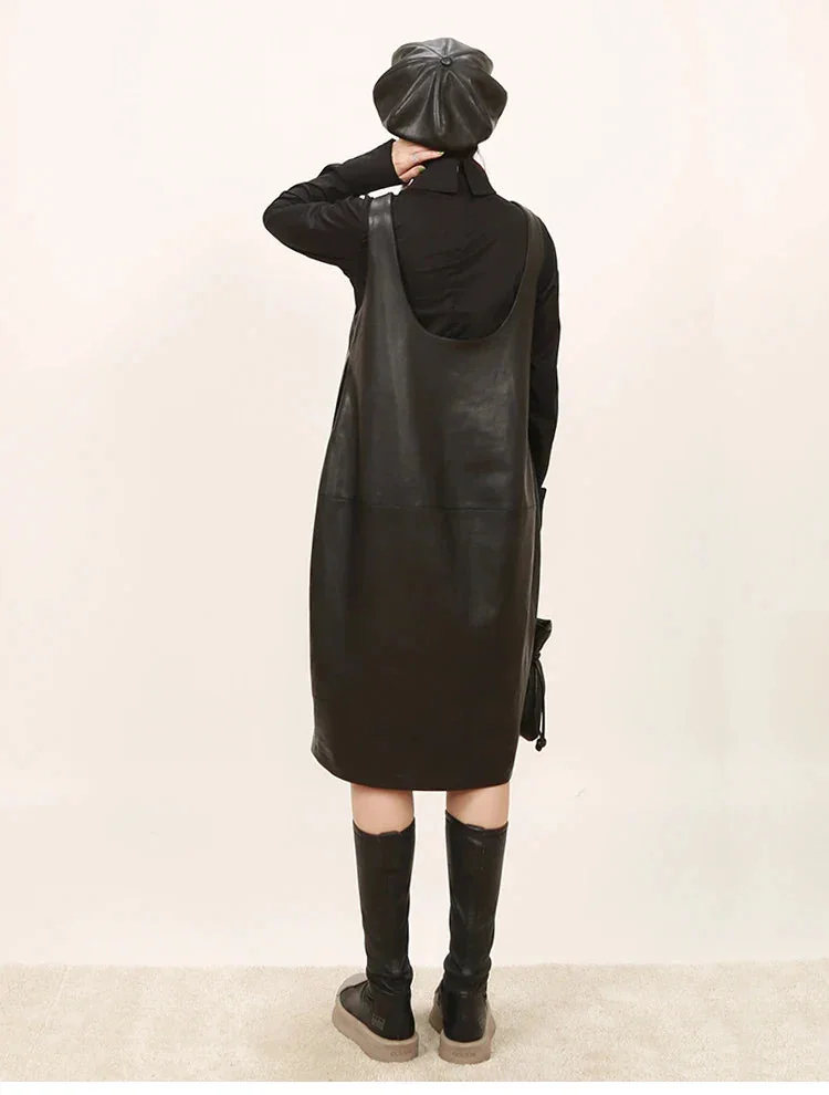 Black Premium Faux Leather Midi Dress
