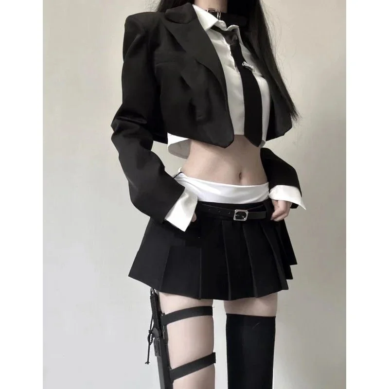 Gothic Style Premium Cotton & Polyester Womens Set - Black