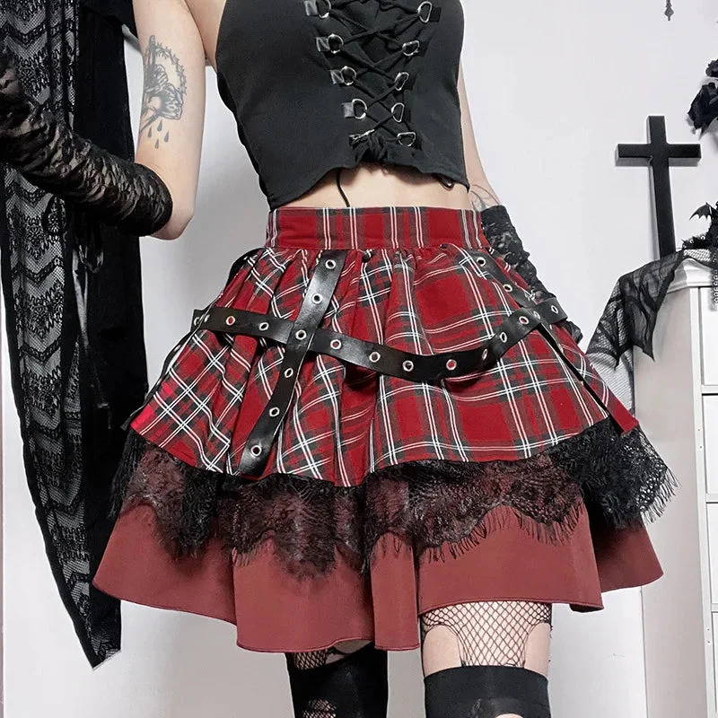Red Plaid Miniskirt for Women