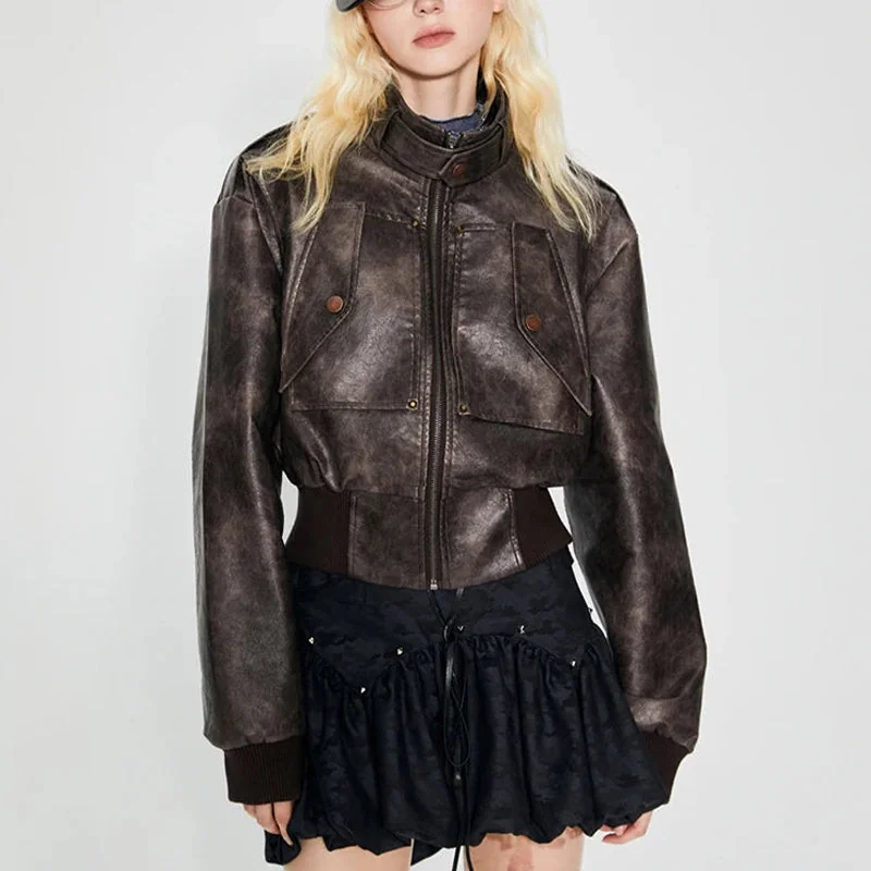 Chic Brown Faux Leather Jacket for Women