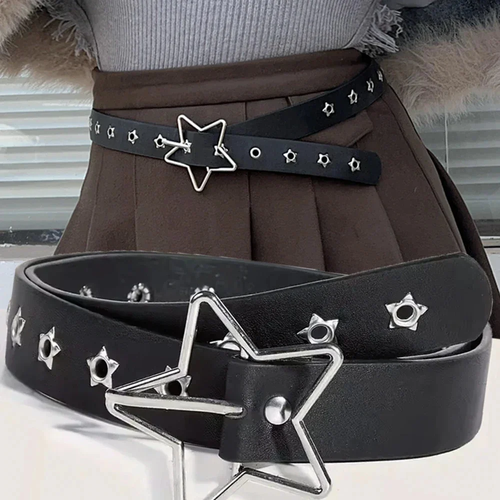 Black Gothic Style Womens Belt 103cm - Premium Faux Leather & Cotton Blend