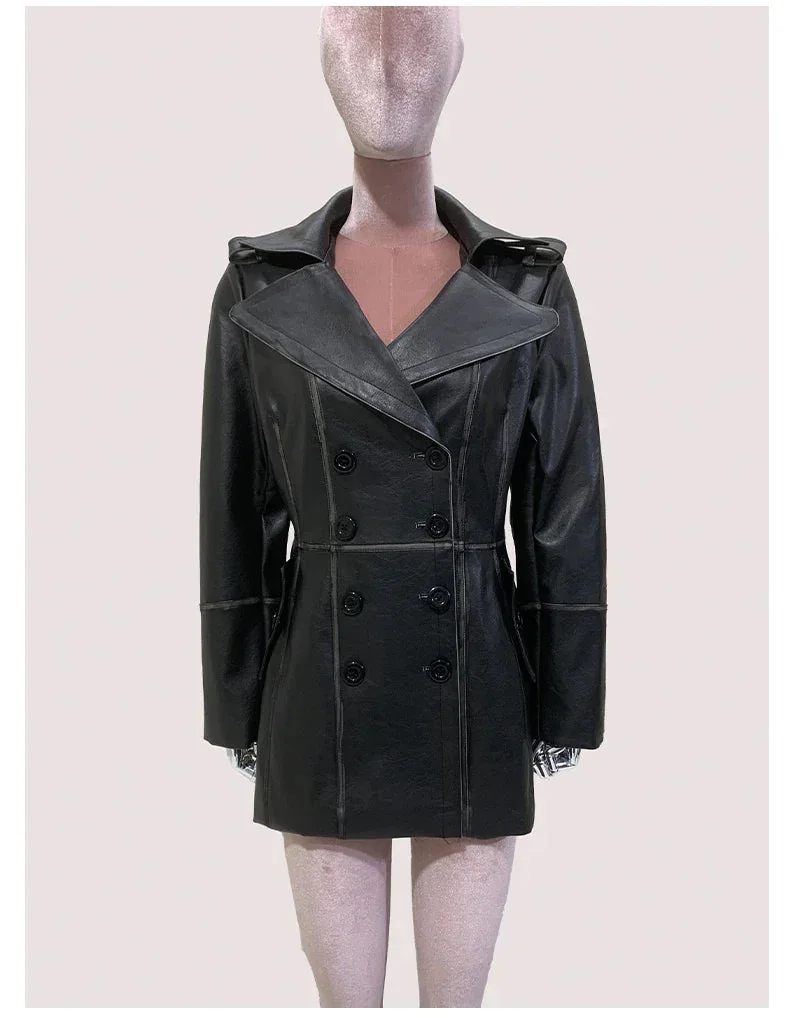 Chic Black Faux Leather Womens Blazer