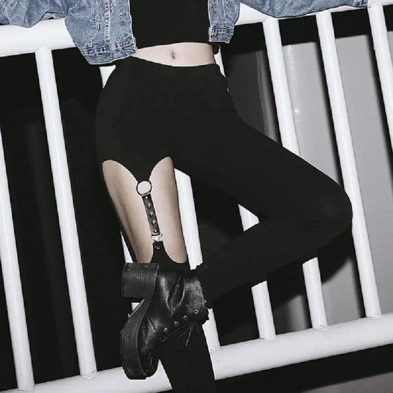 Creative Gothic Womens Black Trousers