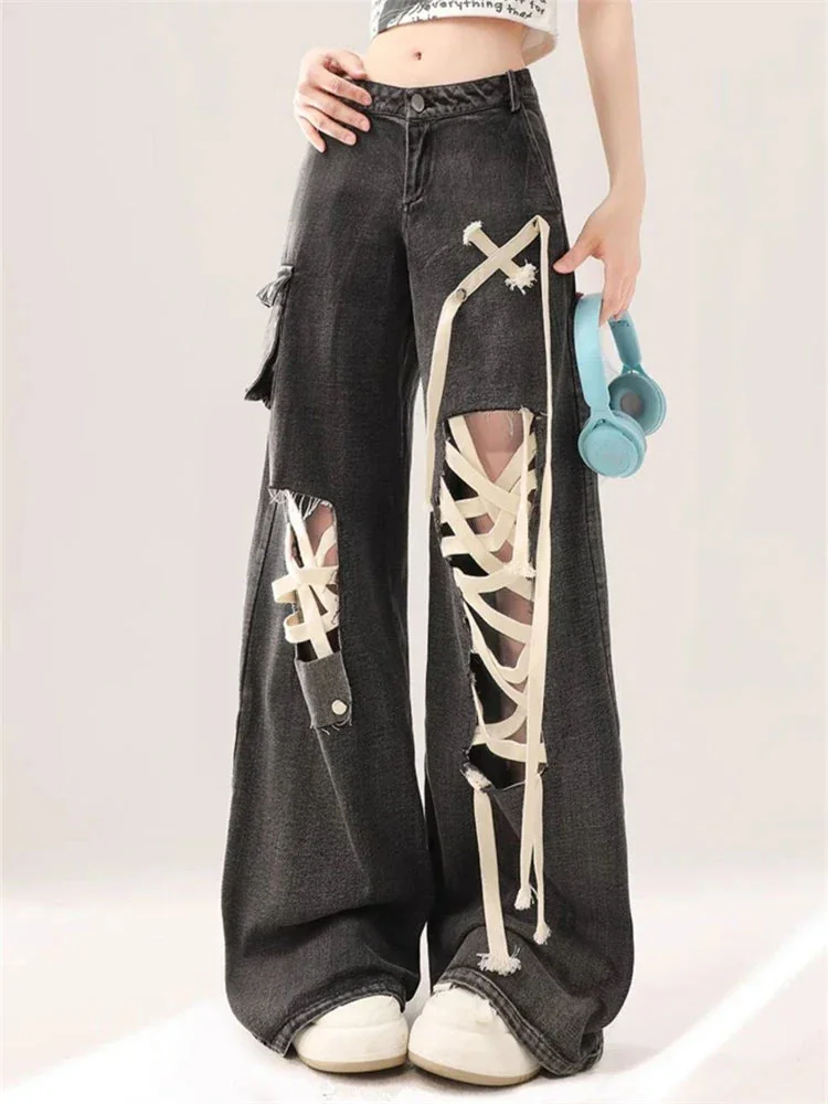 Black Denim Baggy Pants for Women