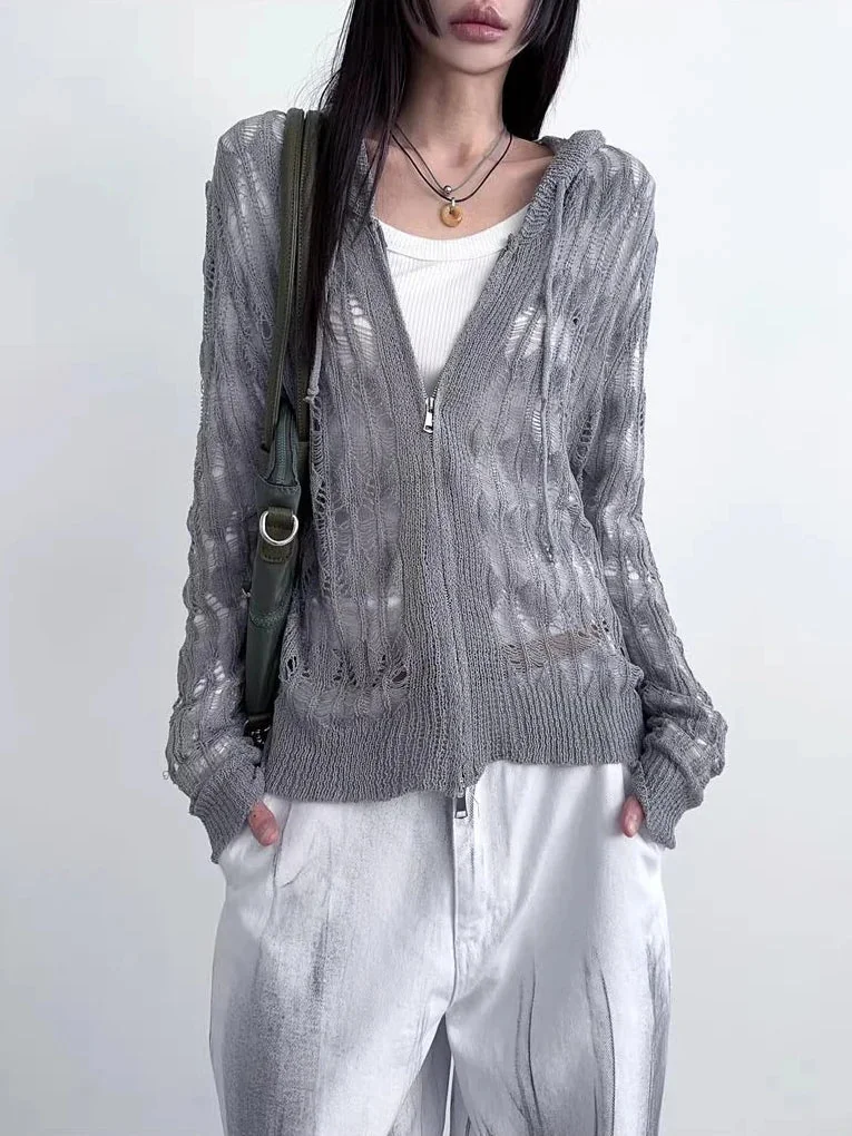 Gray Hooded Cardigan Sweater - Premium Cotton & Polyester Blend