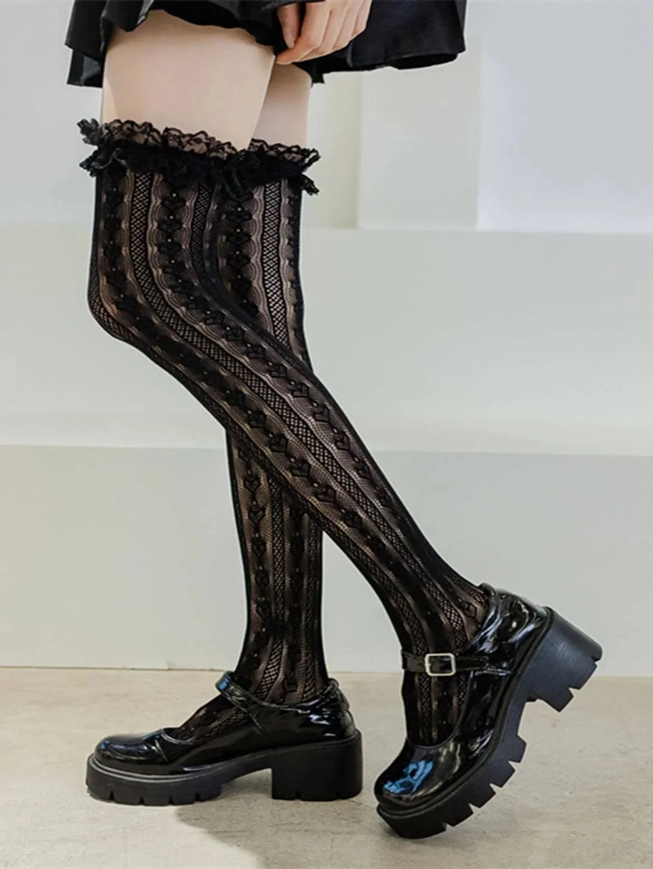 Black Womens Lolita Polyester Blend Socks