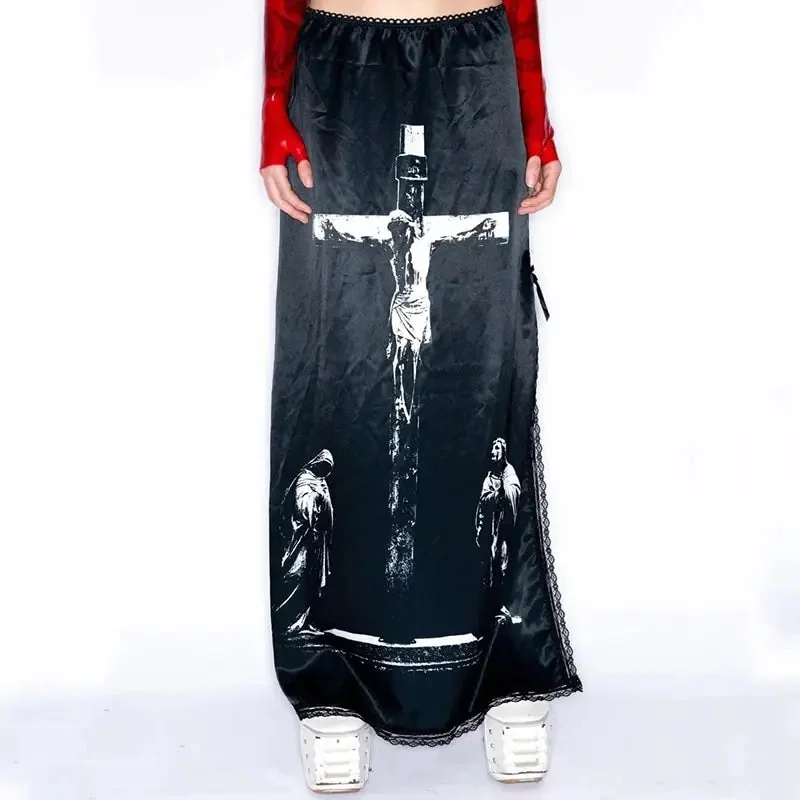 Chic Velvet Gothic Skirt Black for Women