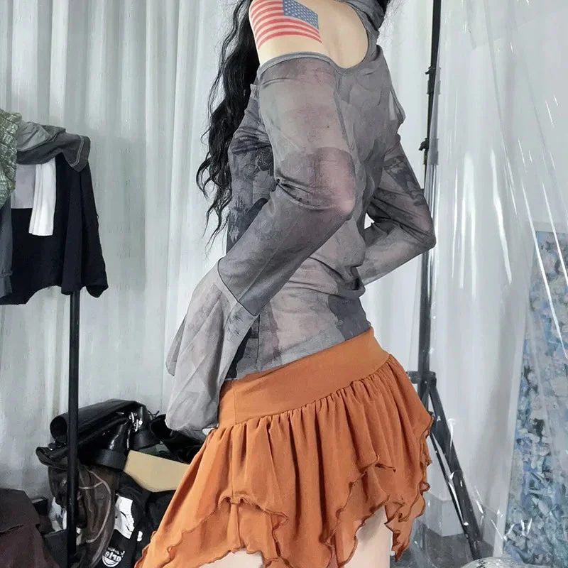 Gothic Top for Women in Gray Premium Cotton Polyester Blend