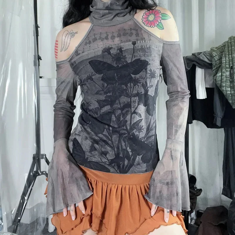 Gothic Top for Women in Gray Premium Cotton Polyester Blend