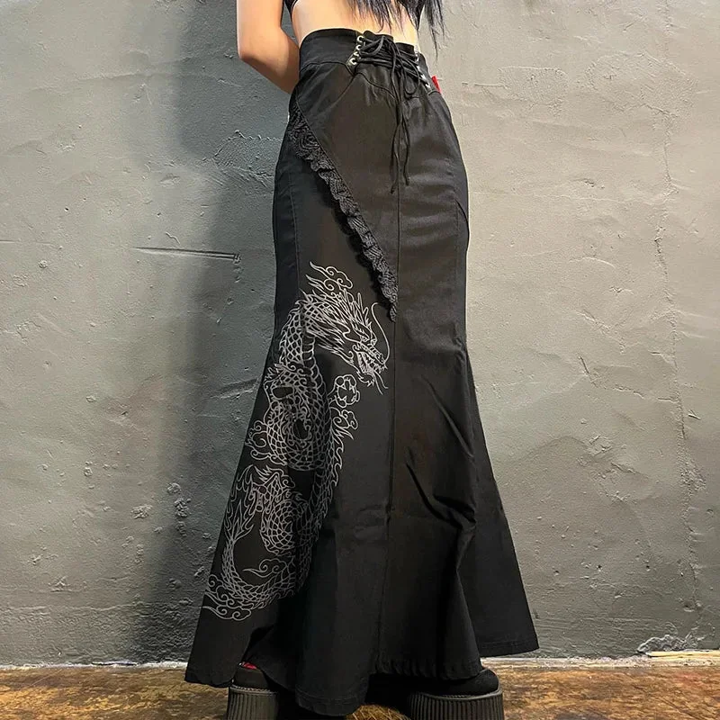 Limited Edition Gothic Black Cotton Polyester Skirt