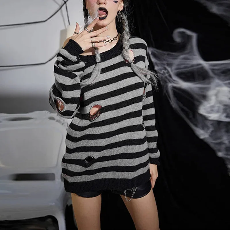 Striped Cotton Polyester Blend Womens Sweater