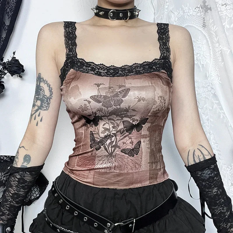 Brown Butterfly Print Womens Top - Premium Cotton Polyester Blend