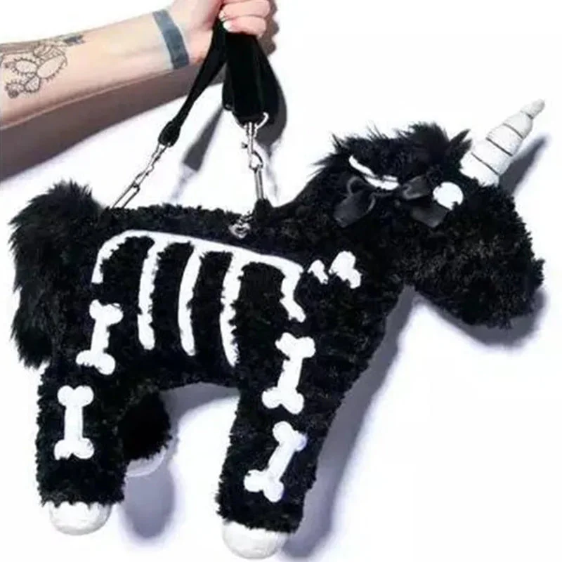 Limited Edition Gothic Unicorn Plush Cotton Blend Bag 40cm Black