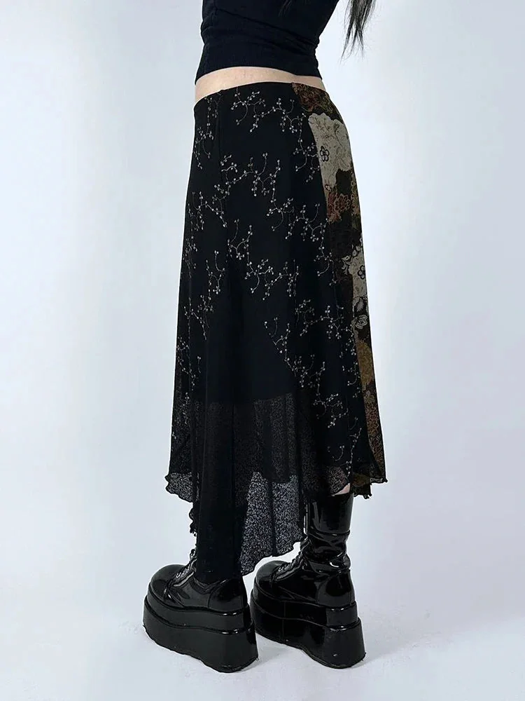 Vintage Cotton Polyester Blend Womens Black Skirt