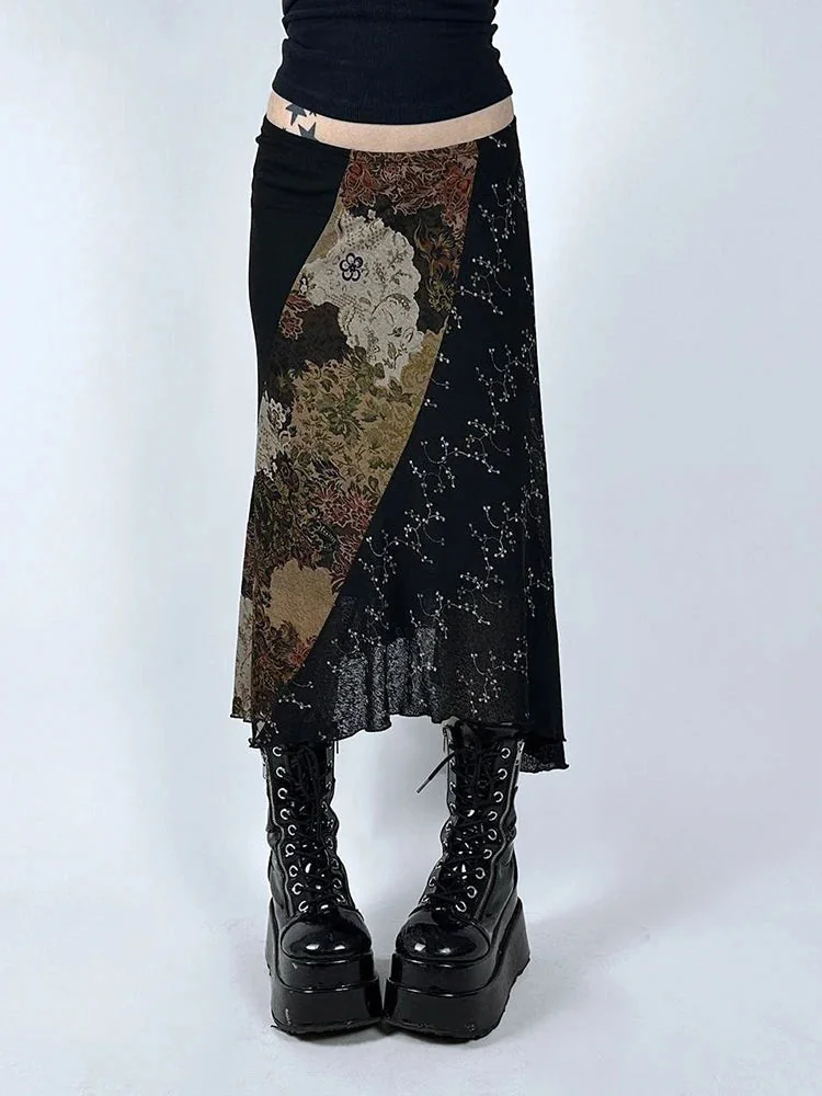 Vintage Cotton Polyester Blend Womens Black Skirt