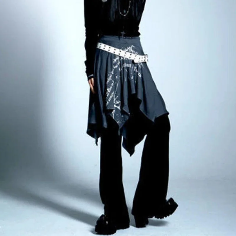 Gray Punk Style Cotton Polyester Skirt for Women