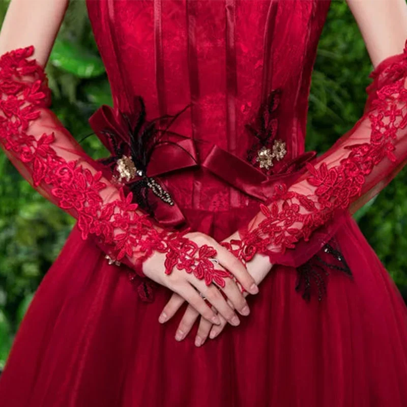 Chic Lace Gloves for Women in Red