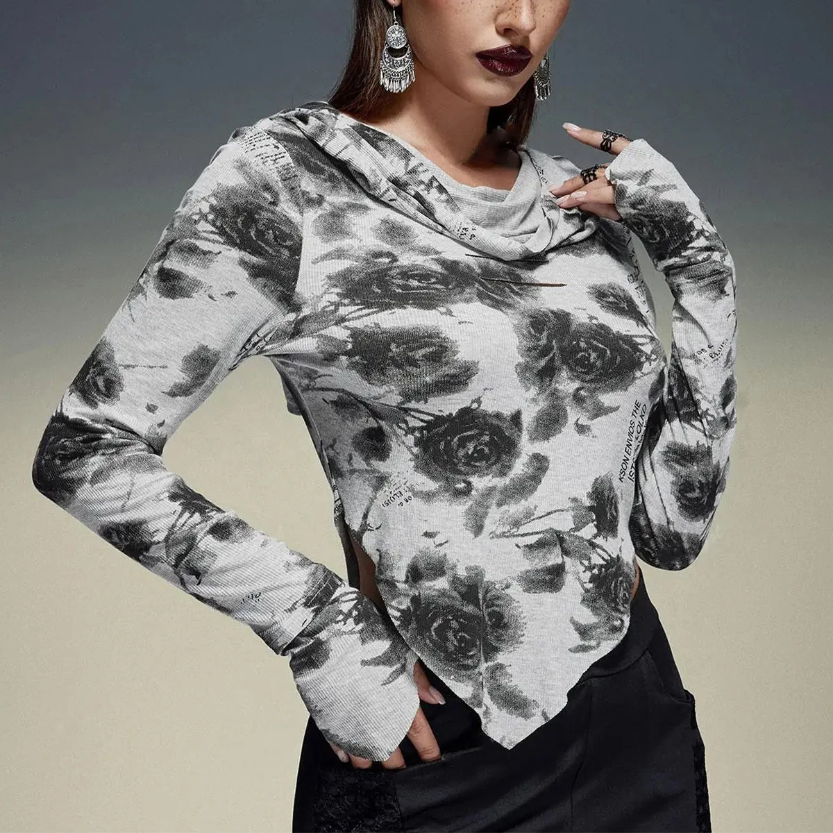 Gray Floral Pullover for Women: Premium Cotton Blend