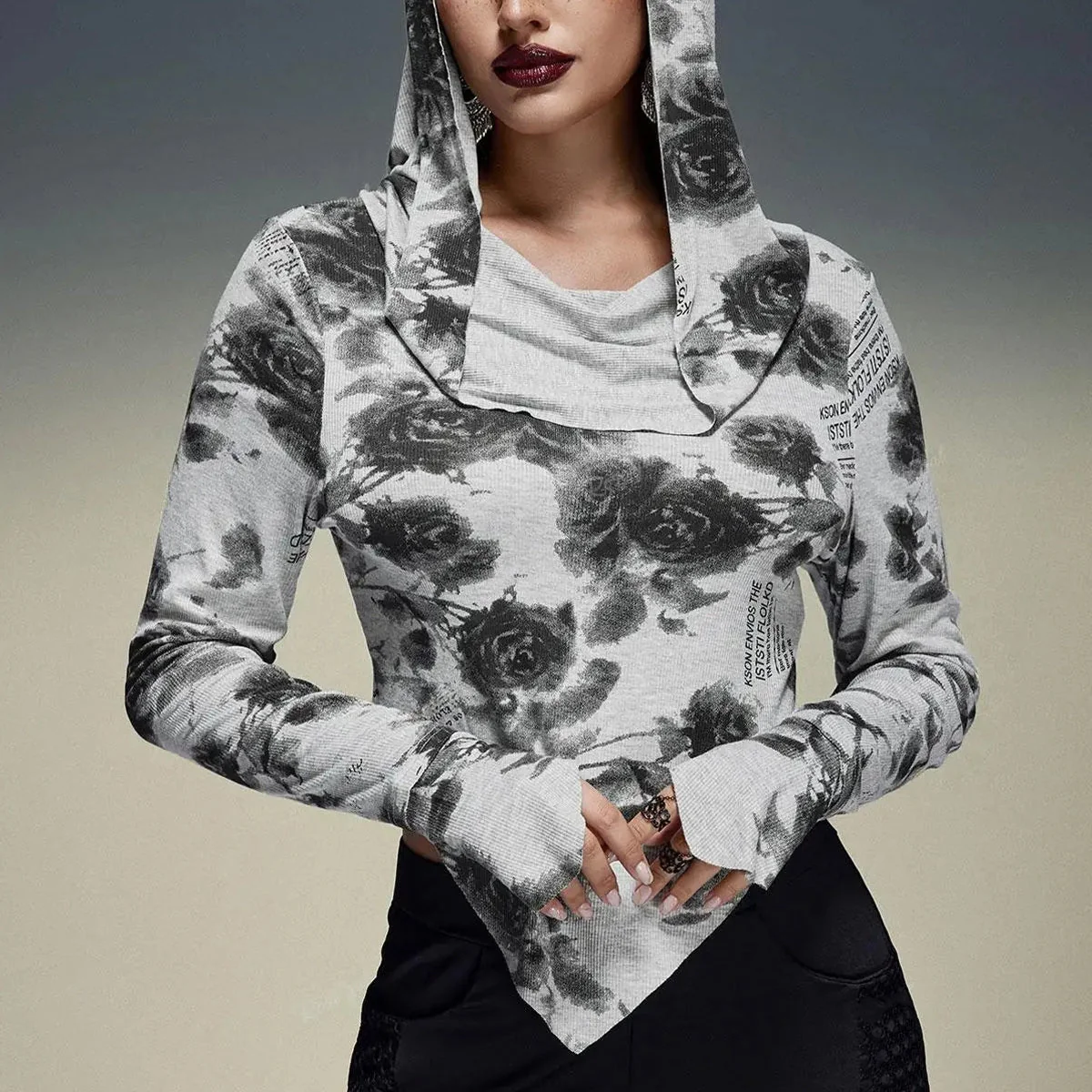 Gray Floral Pullover for Women: Premium Cotton Blend