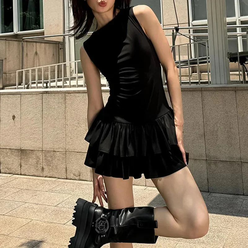 Gothic Black Summer Dress Womens Premium Cotton Polyester Blend