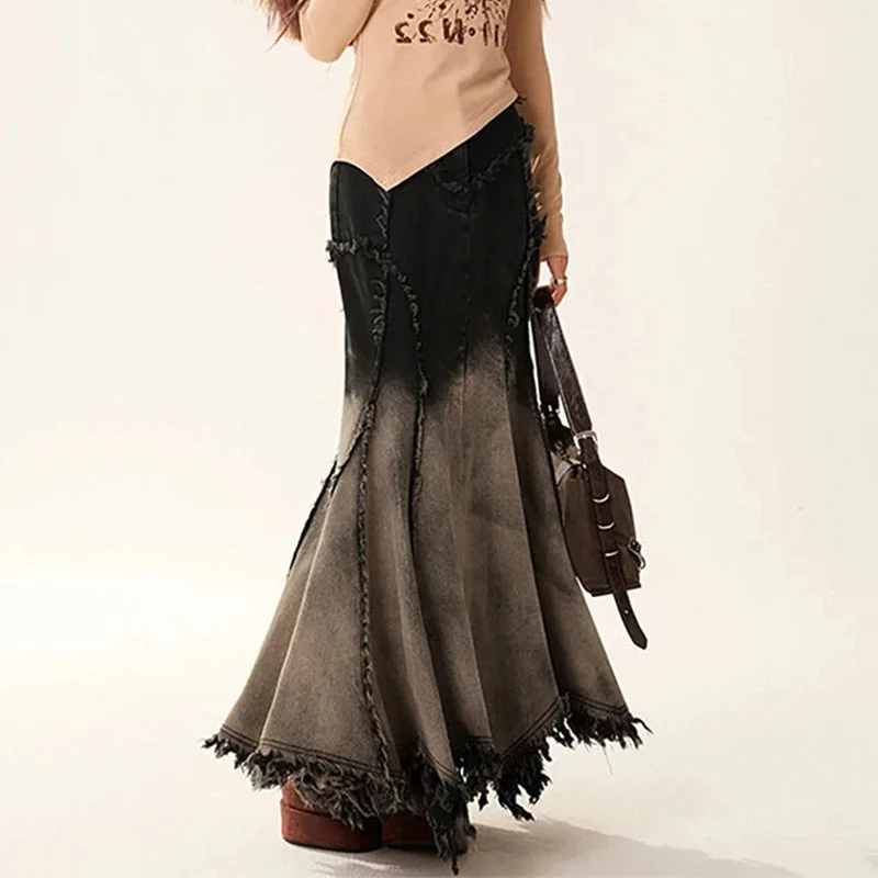 Black Cotton Maxi Skirt for Women