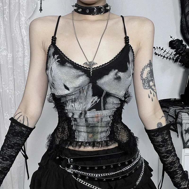 Black Gothic Cotton Polyester Womens Top