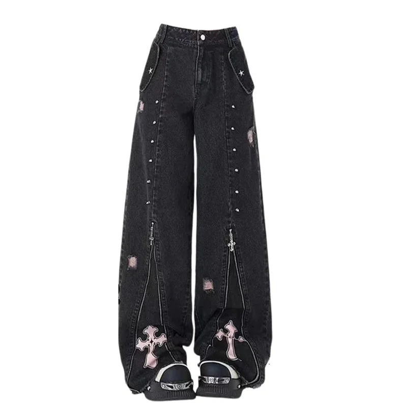 Gothic Style Cotton Polyester Blend Womens Pants
