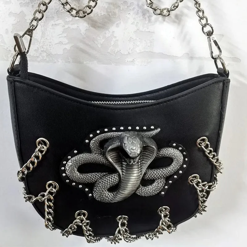 Gothic Style Black Handbag - Premium Faux Leather & Cotton Blend