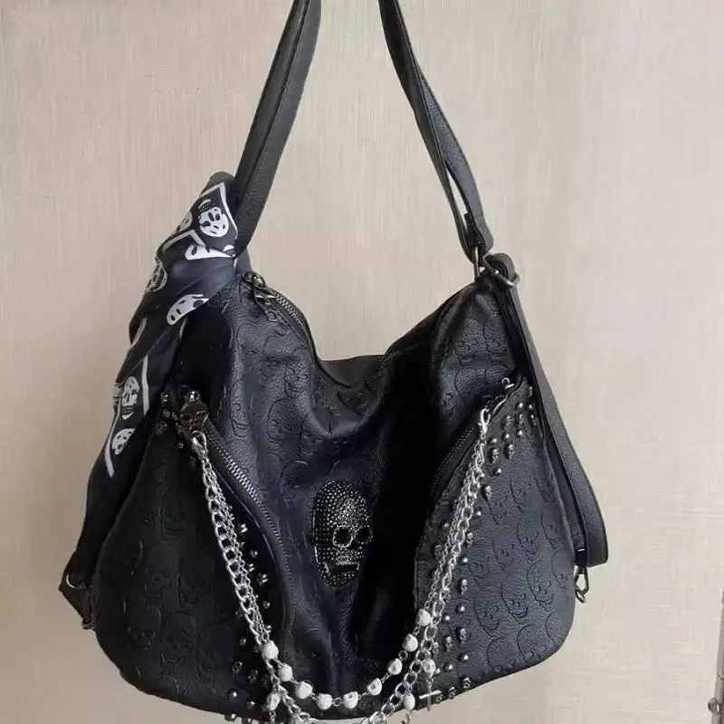 Black Skull Womens Bag - Premium Faux Leather & Polyester Blend