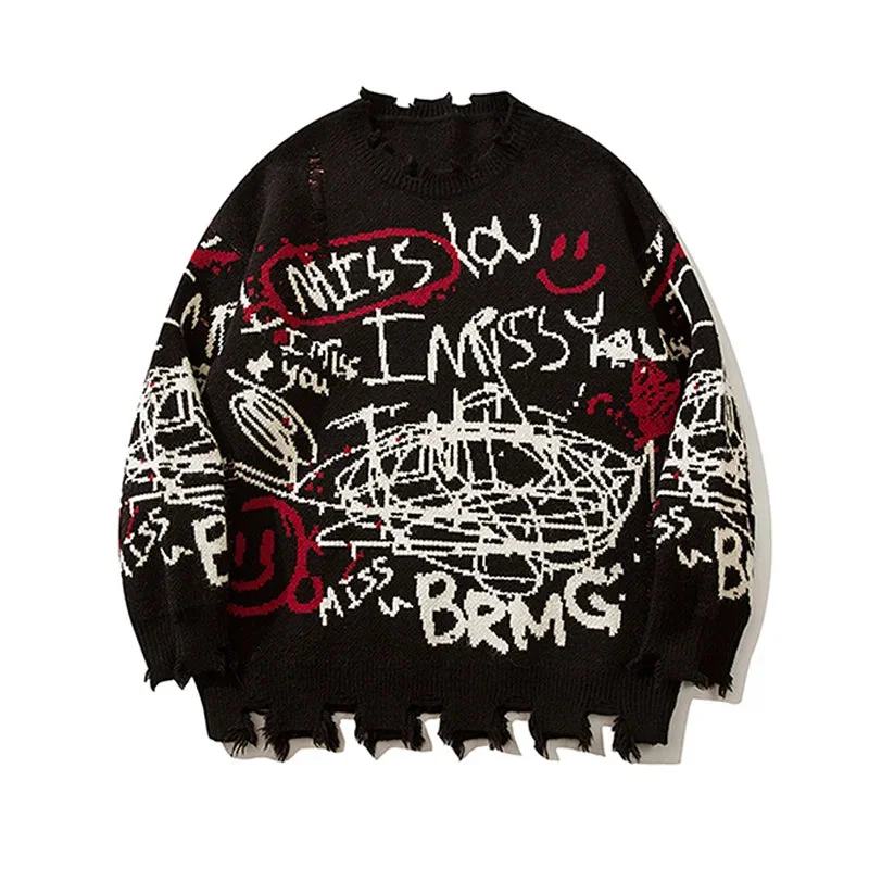 Graffiti Print Cotton Polyester Pullover for Women