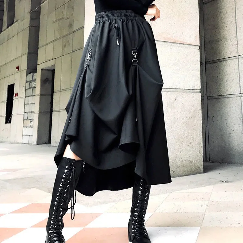 Chic Black Gothic Cotton Polyester Skirt
