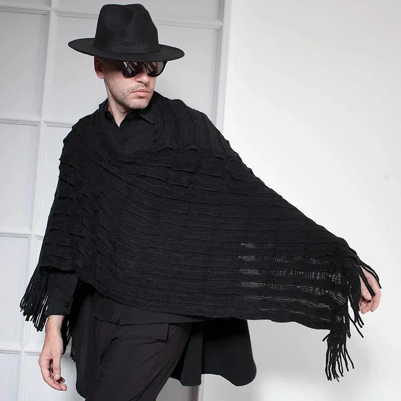Black Casual Cape for Men - Premium Cotton & Polyester Blend