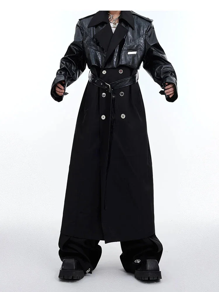Classic Black Leather Trench Jacket for Men