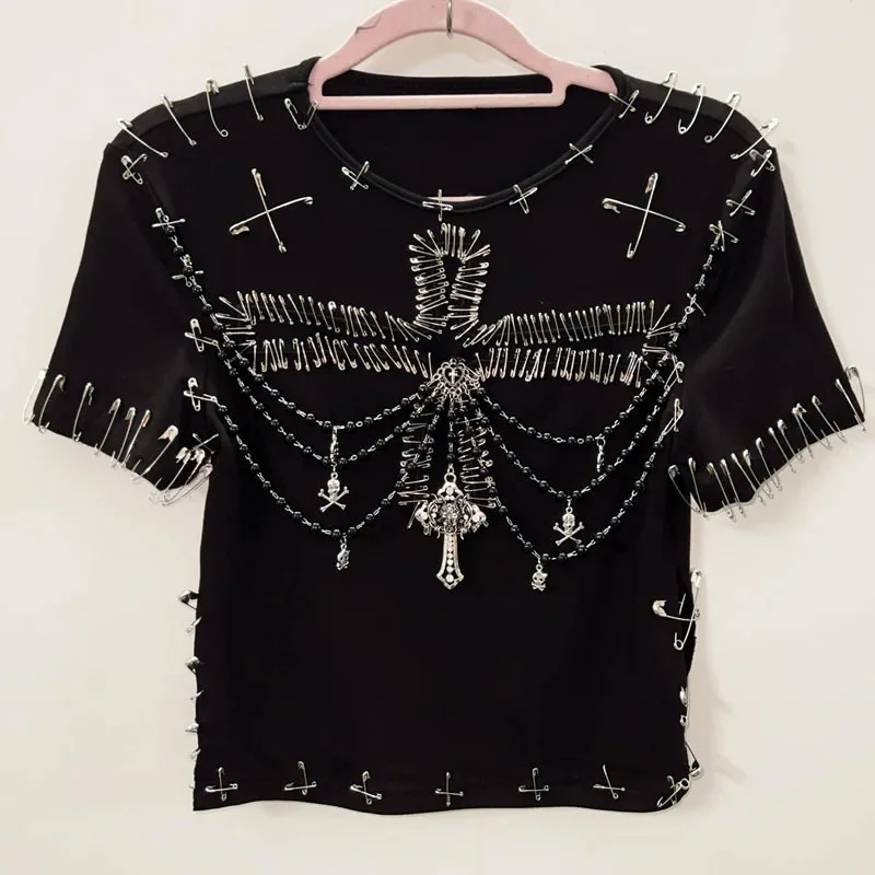 Gothic Style Womens Crop Top in Premium Cotton Blend