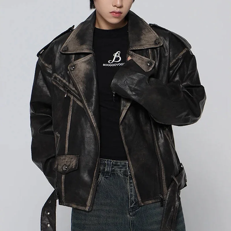 Vintage Faux Leather Mens Jacket Black Premium Cotton Blend