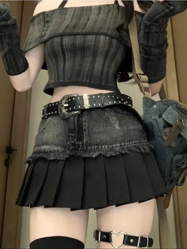 Black Gothic Mini Skirt Women Premium Cotton Polyester Blend