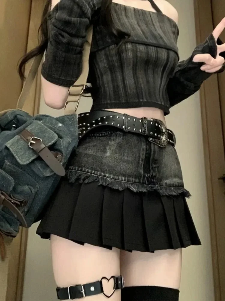 Black Gothic Mini Skirt Women Premium Cotton Polyester Blend