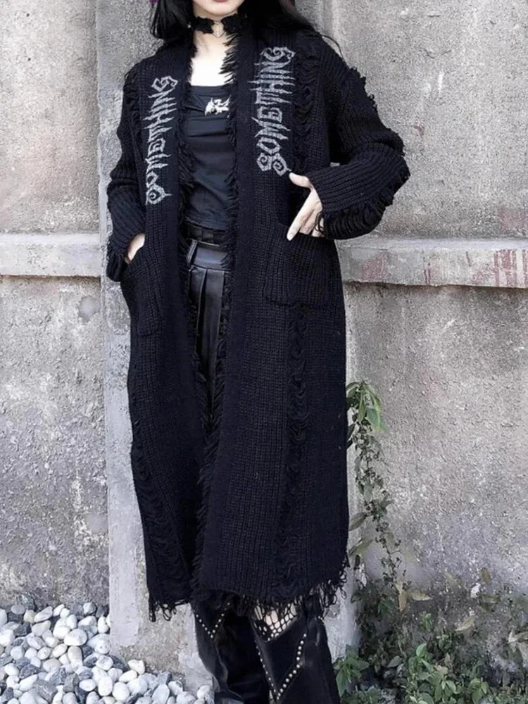 Gothic Black Knit Cardigan for Women